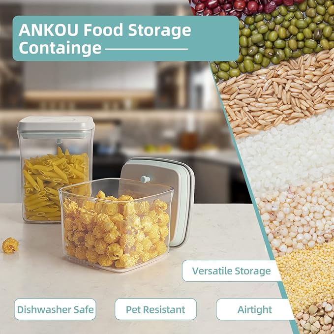 Airtight Container Set - (380ml 4 Pcs) Stackable One Button Openning Food Containers for Snacks Candy Salt Herbs Spices BPA-Free Tranparent (0.32 QT * 4) - Image 6
