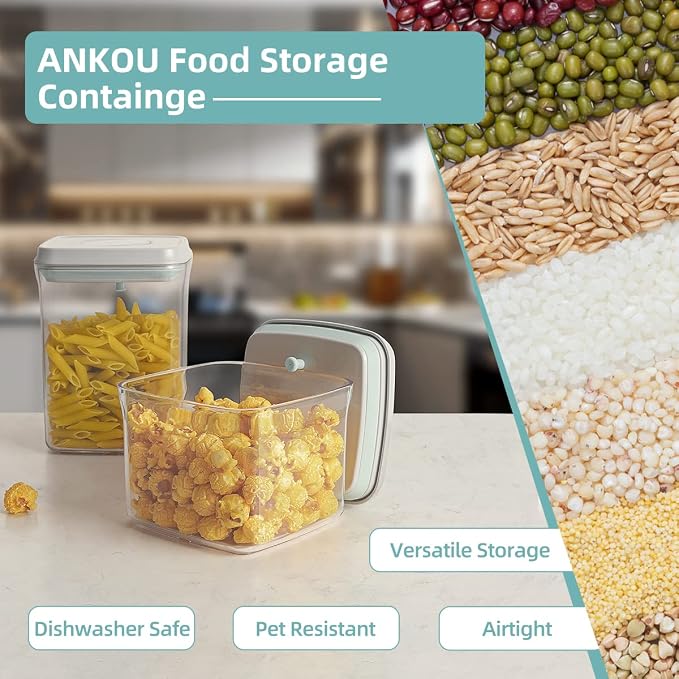 Airtight Container Set (1000ml 4 Pcs) Stackable One Press Openning Food Containers for Snacks Sugar Salt Herbs Spices Coffee Bean Formula Popcorn BPA-Free Tight Seal - Clear (1.0 QT * 4) - Image 6