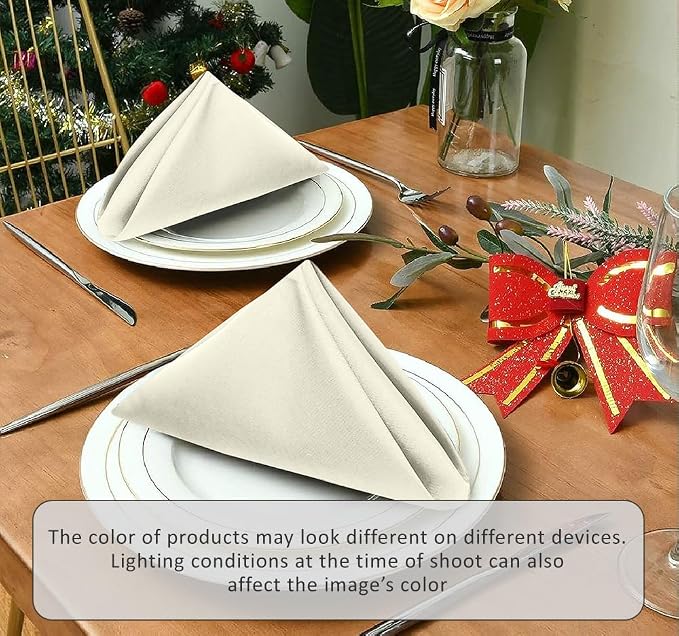 Ruvanti Cloth Napkins Set of 12, 18x18 Inches Napkins Cloth Washable, Soft, Durable, Absorbent, Cotton Blend. Table Dinner Napkins Cloth for Hotel, Lunch, Restaurants, Wedding Parties - Ivory/Cream - Image 4
