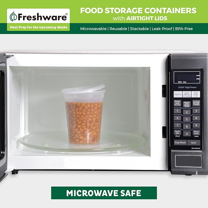 Freshware Food Storage Containers [24 Set] 32 oz Plastic Deli Containers with Lids, Slime, Soup, Meal Prep Containers | BPA Free | Stackable | Leakproof | Microwave/Dishwasher/Freezer Safe - Image 5