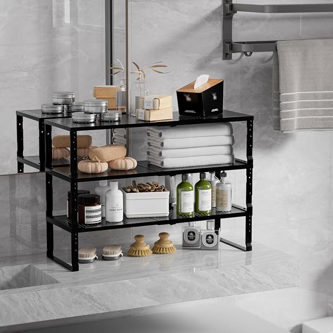 Expandable Spice Rack & Kitchen Cabinet Organizer - Stackable, Adjustable Shelves for Cabinets, Countertops, Cupboards & Pantries(2 Packs/Large/Black) - Image 5
