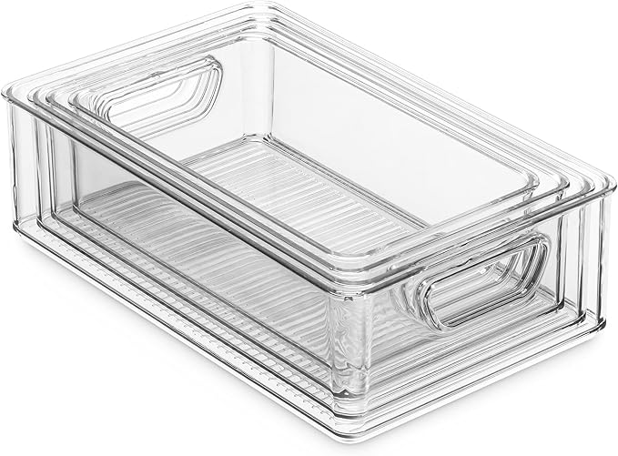 Set Of 16 Refrigerator Organizer Bins - Plastic Pantry Organization and Storage Baskets - Stackable Food Fridge Organizers with Cutout Handles for Freezer, Kitchen, Countertops, Cabinets - Image 2