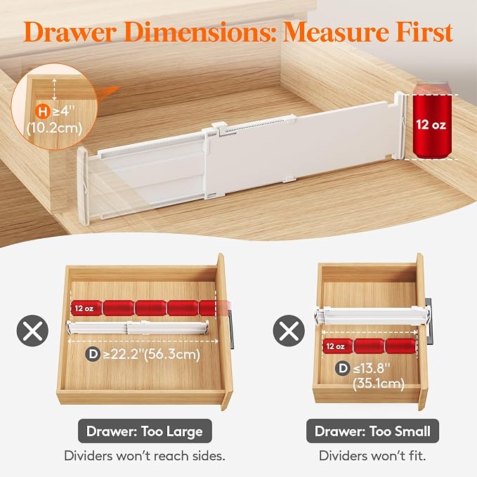 Lifewit 5 Pack 4" High Drawer Dividers, Adjustable Drawer Organizer Clothes | 13.8"-22.2" Expandable White Plastic Separators for Dresser, Kitchen, Cabinet, Nursery, Office, Socks & Underwear Storage - Image 6