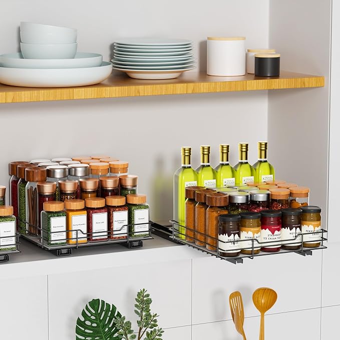 RCHYFEED Pull Out Spice Rack Organizer for Cabinet,10.5" Wx10.5Dx2.5H | Heavy Duty Spice Cabinet Organizer Metal Pull Out Spice Rack Vertical Spice Shelf for Cabinets & Pantry - Image 7