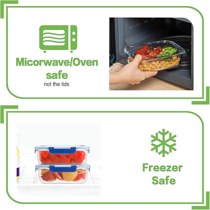 HOMBERKING 10-Pack Glass Meal Prep Containers, 36 oz/14 oz, Locking Lid Set | Borosilicate Glass Food Storage Containers Set, Airtight Lunch Bento Boxes, BPA-Free, Dishwasher Freezer, Oven Safe-Deep Blue - Image 4