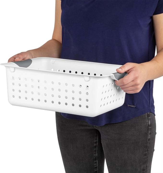 Sterilite Medium Ultra Basket, Open Top Plastic Storage Bin, White, 24-Pack | Classic Storage Organizer Baskets for Countertops, Pantry Shelves, Kitchen Cabinets, Laundry Rooms & Home Offices - Image 9