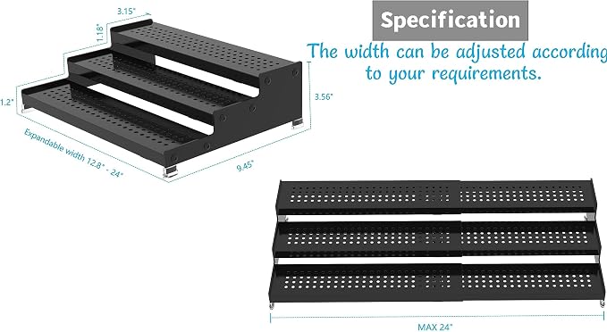 Jojocross Metal Spice Rack Organizer for Cabinet, 3 Tier Expandable Spice Storage Shelf, Great for Kitchen Cabinets, Cupboard,Pantry and Countertop More,Metal Plate with Hole(1PACK/Gun-Grey) - Image 6