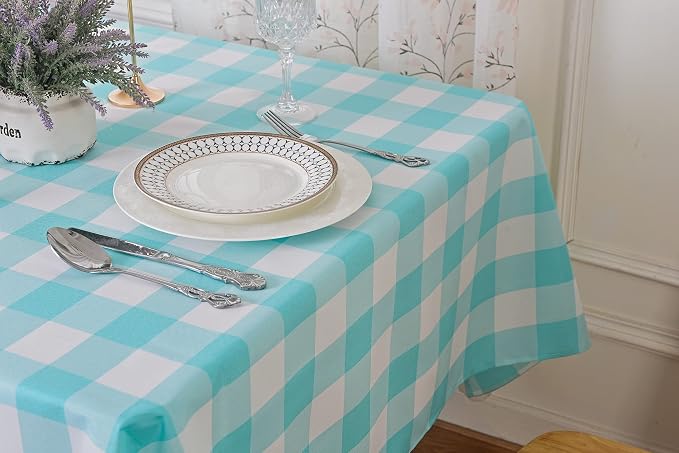 Cupuamon 2 Pack Waterproof Polyester Fabic Rectangle Checkered Tablecloth，60x120 Outdoor Table Cloth，Oil Stain Prevention Table Cloth for Pinics and Parties（Aqua and White） - Image 8