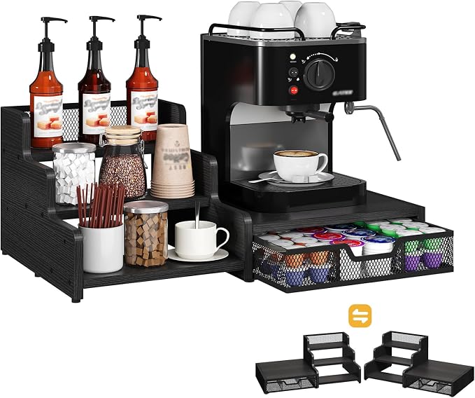 Coffee Station Organizer, 28-Pod K-Cup Holder, Coffee Bar Organizer Black | Coffee Pod Holder Drawer for Countertop,3-Tier Coffee Pod Organizer Stores Pods, Syrups, Cups & Coffee Accessories by Bliesosfud