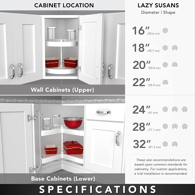 Rev-A-Shelf Dual Shelves Kidney-Shape 28" Lazy Susan Turntable Home Organizer for Diagonal Lower Corner & Base Kitchen Cabinets, Wooden, 4WLS472-28-52 - Image 5