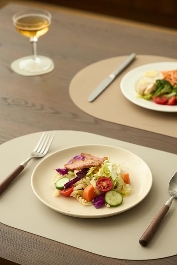 Beige Mixed Oval Silicone Placemats Set of 4 – Heat Resistant, Waterproof, Easy to Clean Non-Slip Modern Dining Table Mats – Premium Leather Textured Japandi Kitchen Decor - Image 3