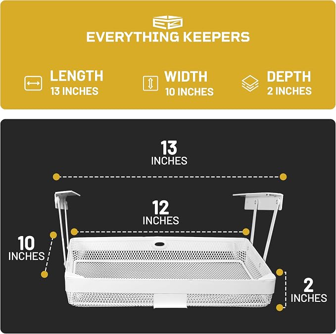 Everything Keeper - Organizer for Home, Kitchen, Bathroom, RV, Small Spaces - Storage Organizers - Compact Metal Basket - Under Cabinet Holder - Easy Install - Holds Strong - 13 x 10 x 2.5 in - Image 6