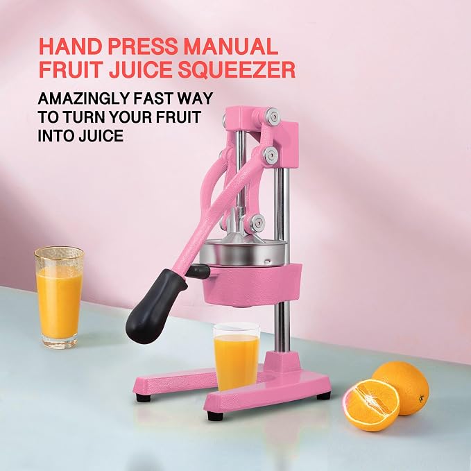 Commercial Heavy Duty Cast Iron Hand Press Manual Orange Citrus Lemon Lime Grapefruit Pomegranate Fruit Juice Squeezer Machine with Stainless Steel Cup Pink - Image 2