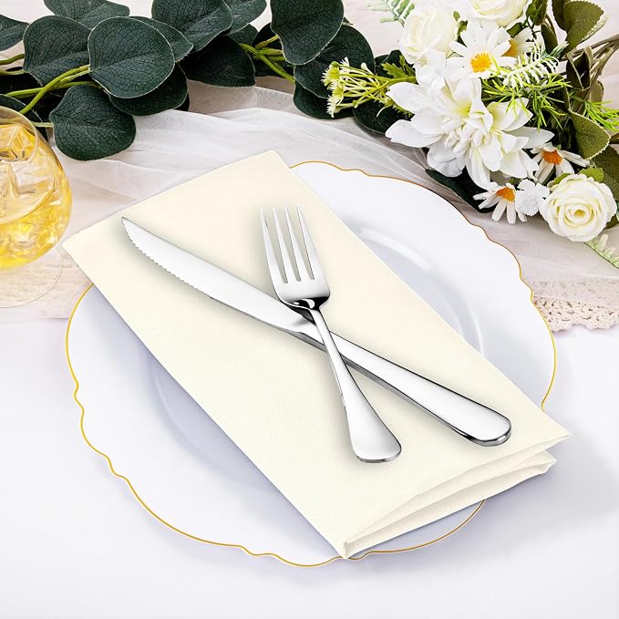 SuperO Set of 80 Cloth Napkins 17 x 17 Inch, Polyester Solid Washable Dinner Napkins with Hemmed Edges,Great for Restaurant, Wedding and Party(Ivory) - Image 2