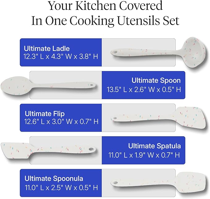 GIR: Get It Right 5 Piece Silicone Kitchen Utensils Set - Ladle, Spatula, Flip, Spoon & Spoonula - Non-Toxic Cooking Utensils for Nonstick Cookware, Cooking and Baking - Sprinkles - Image 3