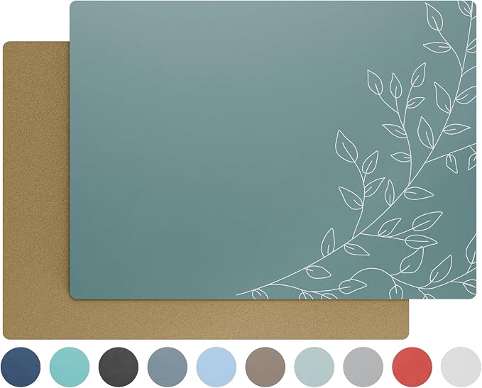 Royalty Art Boho Placemats, Set of 4, Teal Gray, Cork Backed | Wipeable heat resistant surface, kitchen and dining table protection, floral farmhouse pattern - Image 8