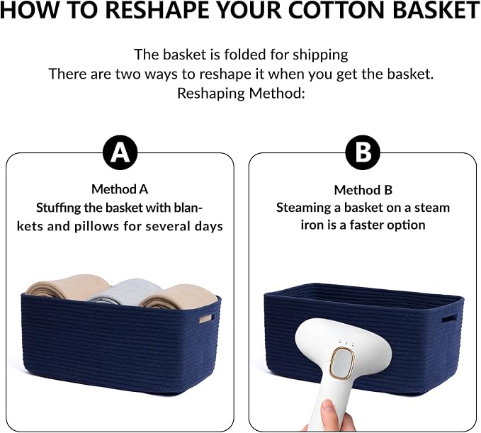 MiniArk Large Storage Baskets for Shelves, 17 x 13 x 7.5” Closet Organizers Bins for Clothes Blanket Towels, Baby Nursery, Toy Baskets Box, Woven Rope Baskets, 2 Packs Navy Blue - Image 7