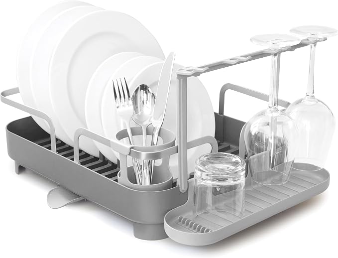 Umbra Holster Dish Rack– Molded Plastic Dish Drying Rack with Drainage Spout, Charcoal by Umbra