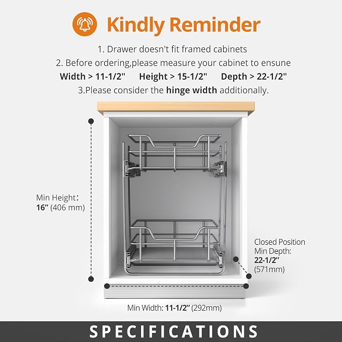 ZOINLIY Pull Out Cabinet Organizer,Slide Out Kitchen Organizers and Storage | Heavy Duty Drawer Cupboard Storage Basket, Smooth Sliding, Chrome Finish - Image 5