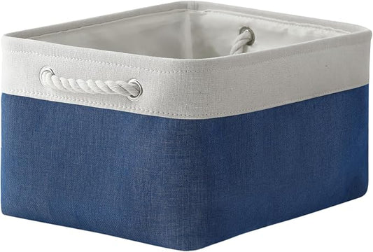 Storage Bins for Shelves - 1 Pack 15.7x11.8x8.3 inch Fabric Storage Cubes, Storage Basket for Organizing Gift Laundry Cloth Toy Room (White & Jean Blue) by TheWarmHome