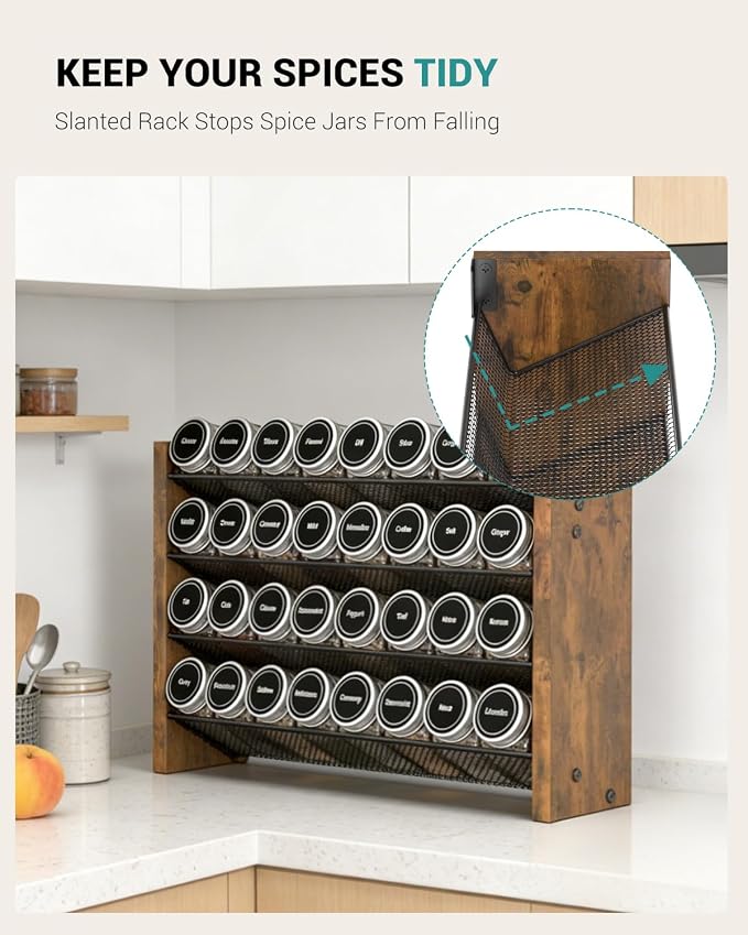NESAPTO Spice Rack Organizer for Cabinet, Wood 4-Tier Vertical Seasoning Organizer, Wall Mount or Countertop Spice Shelf, Holds 32 Jars (No Jars Included), 15.7" W x 10.3" H - Image 3