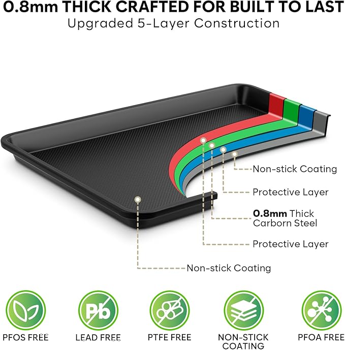 Nonstick Baking Sheet Set with Cooling Rack, 4-Piece Cookie Sheets for Baking, 0.8mm Heavy Duty Carbon Steel Oven Pans, Ceramic Coated Half Sheet, Jelly Roll Pan & Quarter Sheet, PFOA/PTFE Free - Image 2