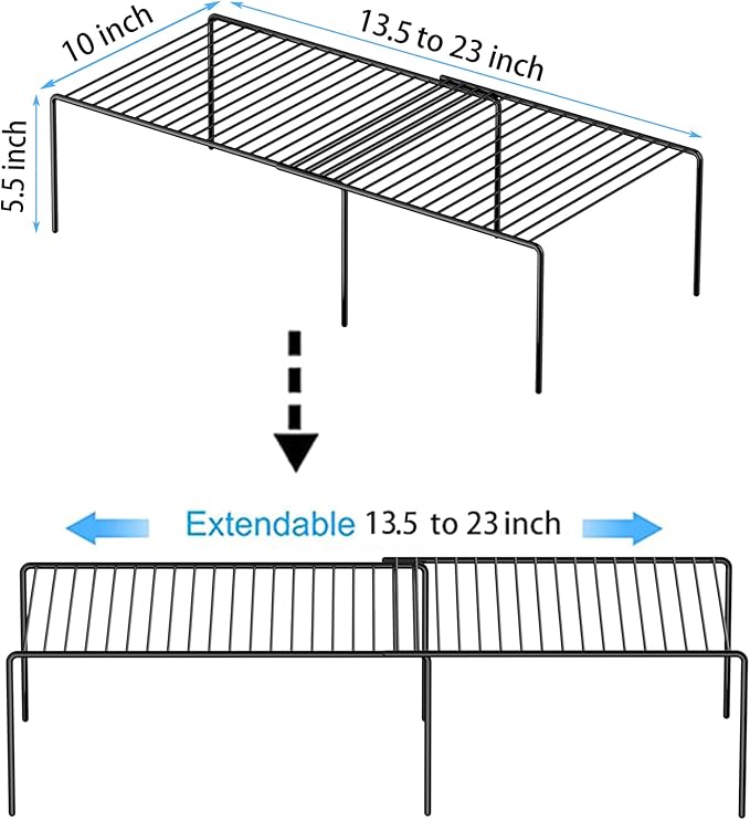 Redrubbit Expandable Shelf Rack, Rustproof Metal Storage Organizer for Kitchen, Fridge, Bathroom, Black - Image 3