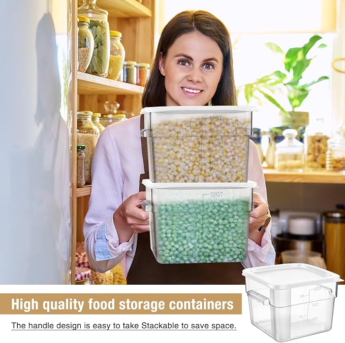 FoldTier 2 Pieces Square Food Storage Containers Polycarbonate Clear food Container with Lid Commercial Storage with Graduations for Commercial Kitchen Dough Marinating Meat(White,12 Qt) - Image 4