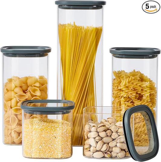Glass Storage Jars with Lids, (0.78Qt-2.5Qt) 3 Pack | Borosilicate Glass, Glass Lid, Large Capacity Glass Food Storage for Pasta, Flour, Cereal, Cookies, Nuts, Coffee by spreccio
