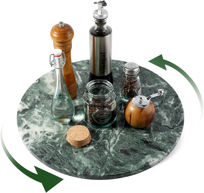 16'' Green Marble Lazy Susan Marble Turntable for Kitchen Dinning, Lazy Susans Organizer for Cabinet, Serving Rotation Spinning Tabletop Organizer Swiveling, Spice Rack Storage(Indian Green) - Image 9