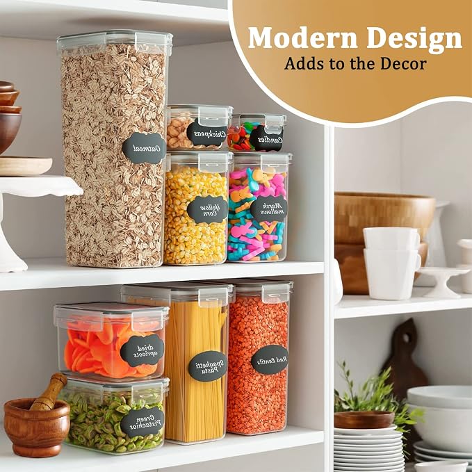 8pc Clear Airtight Canisters with Lids, Kitchen Dry Pantry Storage | 8pk clear airtight containers lock moisture out. Stackable plastic organizers for all your kitchen pantry dry foods - Image 5