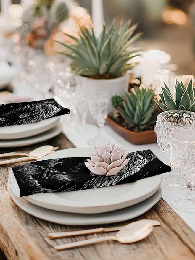 Kitchen Cloth Napkins 8 Pack Halloween Crow Bat Moon Dinner Napkins Soft Table Napkin for Family Dinners Cocktail Parties Wedding, Washable & Reusable, 20" x 20" - Image 6