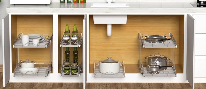 OCG Pull Out Cabinet Organizer (15" W x 21" D), Pull out Drawers, Cabinet Pull Out Shelves for Base Cabinet Organization in Kitchen Bathroom Pantry, Bottom Mount, Chrome Finish - Image 6