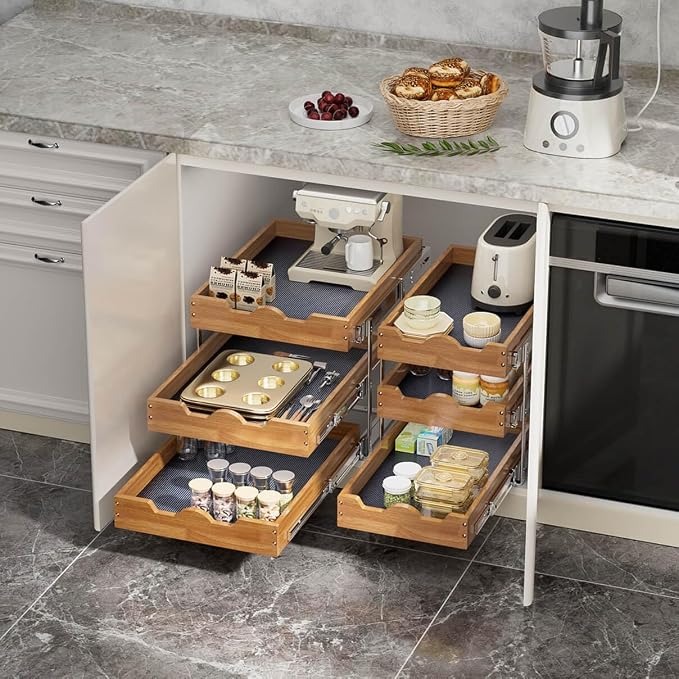 OCG Pull Out Cabinet Drawer 11" W x 21" D, 3 Tier Pull Out Cabinet Organizer, Heavy-Duty Slide Out Drawer for Cabinets, Base Cabinet Organization for Kitchen, Pantry, Bathroom - Image 4