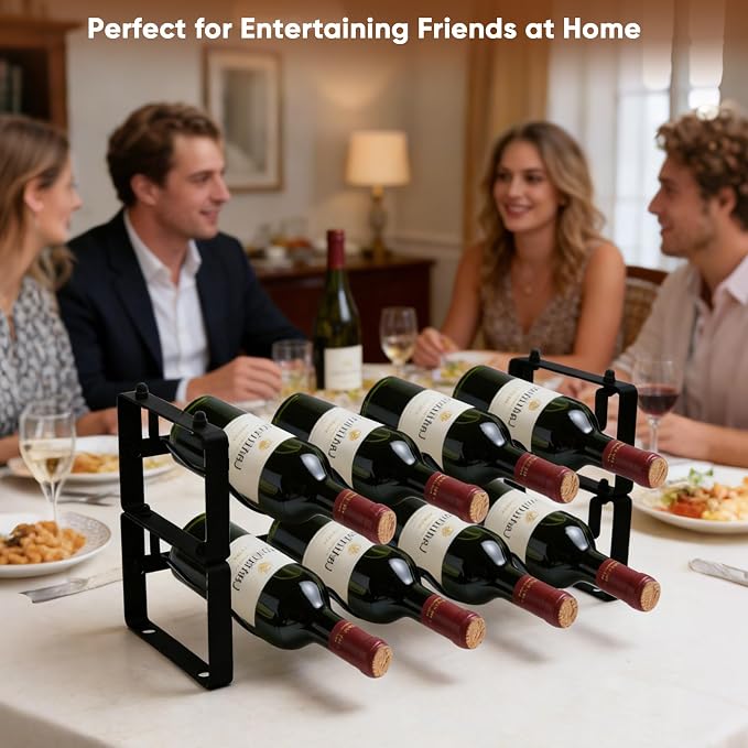 Wine Rack for Countertop – Stackable Freestanding Bottle Organizer for Kitchen, Pantry, Bar Cabinet & Small Spaces – Compact Metal Shelf & Modular Storage Stand (2 Tier) - Image 2