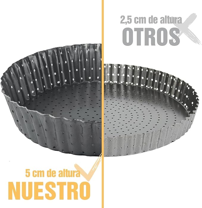 Set of 3 Deep Dish Pie Pan with Removable Bottom - Fluted Carbon Steel Tart Pan for Quiche Lorraine & Pies - Crispy Crust Baking Dish for Home Bakers - 7.87, 9.44 and 11 inches - Image 4