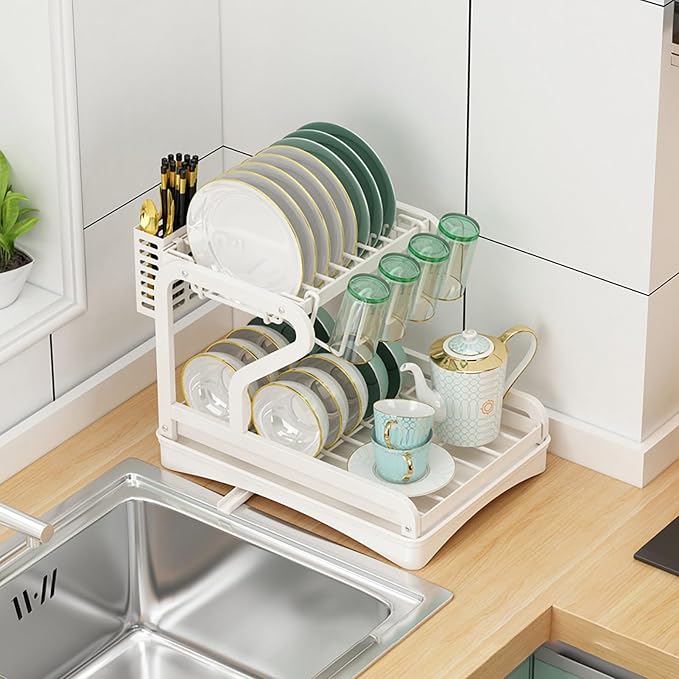 HUHJYUGE Kitchen Drying Rack for Dishes, Dish Racks for Kitchen Counter Space-Saving 360° Swivel Spout, Dish Drying Rack 2 Tier Large-Capacity, for Kitchen Counter Organizer by HUHJYUGE