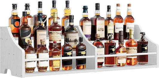 5 Tier Countertop Liquor Bottle Display Shelf Organizer, Retro Tabletop Wine Rack Stand, Multi-Purpose Storage Holder for Whiskey, Spirits, Coffee Syrup, Mini Home Bar & Liquor Cabinet, White by FAVOOSTY