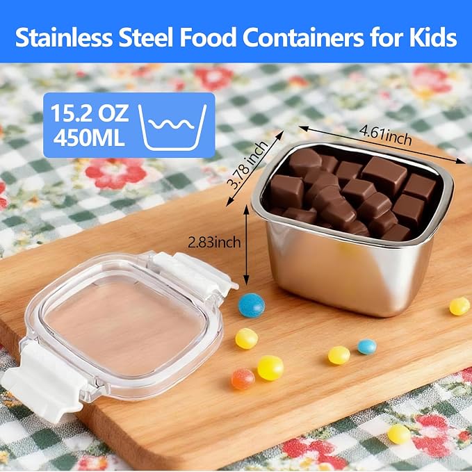 3 Piece 450ml/15.25oz Stainless Steel Containers with Lids | Food Storage Containers Leakproof Lunch Small Snack Boxs, Reusable Meal Prep Containers Suitable for Dips, Condiments, Snacks - Image 2