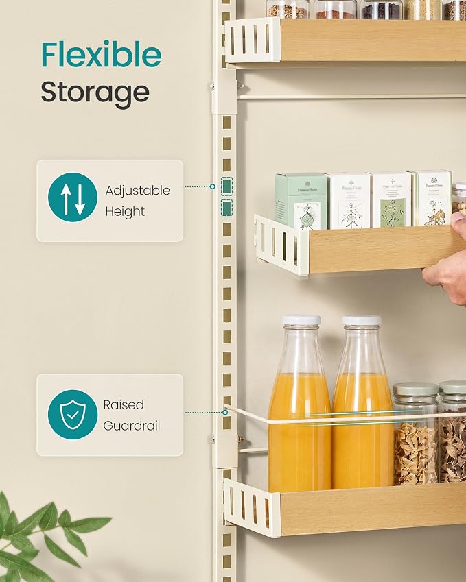 SONGMICS 6-Tier Over the Door Pantry Organizer, Adjustable Spice Rack with Anti-Tipping Wire, Wall Mounted Storage, 16.9 x 6.2 x 55.3 inch, Matte White, UKCS048W101 - Image 4