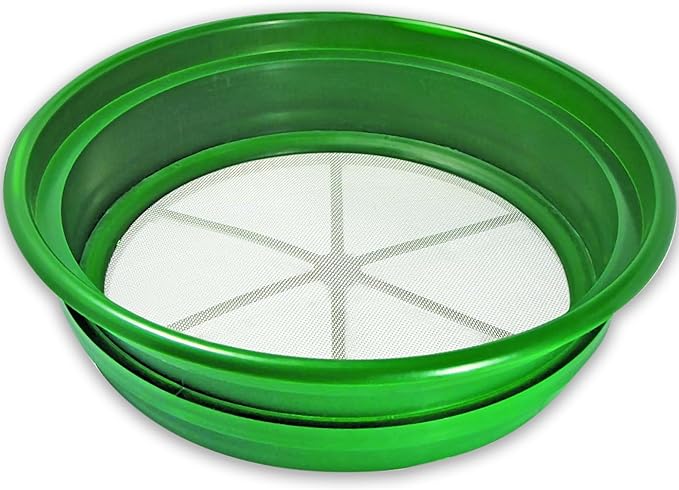 SE 13.25 Inch Wide Stackable Classifier Gold Prospecting Pan - 1/20 Inch Stainless Steel Mesh Sifting Pan, Green by SE