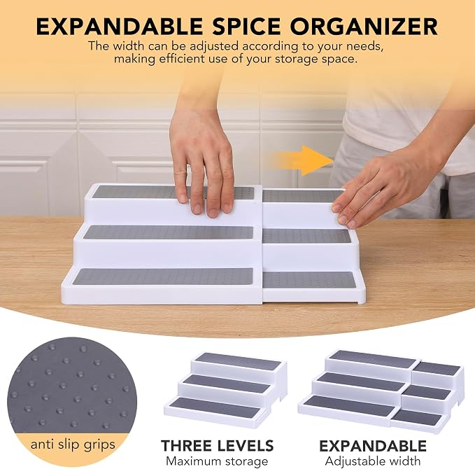 2 Pack 3 Tier Expandable Spice Rack Organizer, Set of 4, 12 Inch Non-Skid Lazy Susan Organizer for Cabinet, Kitchen Storage, Pantry Organization, Bathroom Sink Cabinet, Refrigerator, Spice Rack - Image 3