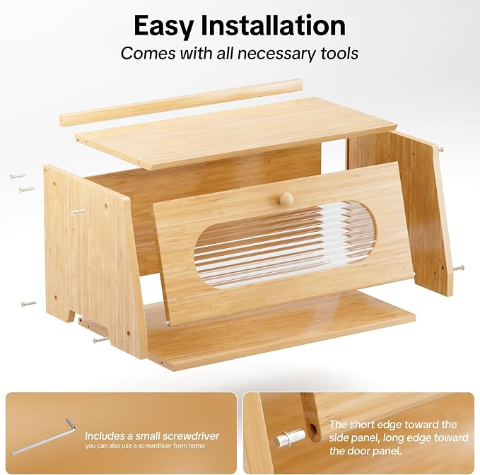 Bamboo Bread Box for Kitchen Countertop,Large Capacity Kitchen Countertop Organizer,Bread Storage with Acrylic Window for Cabinet,Pantry,Cupboard - Image 7