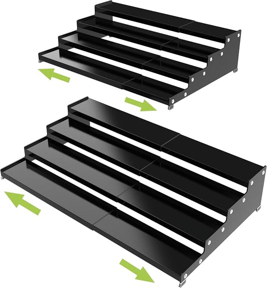 Jojocross Expandable 4-Tier Step Spice Rack Organizer for Kitchen Cabinet Modern Design and Non Skid Space Saving Storage Shelf for Countertop Cabinets Pantry(2Packs/Black) by JOJOCROSSHIGHQUALITYLIFE