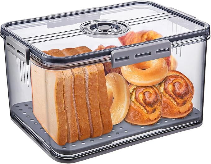 Gifhomfix Bread Box Bread Boxes for Kitchen Counter Airtight, Time Recording Bread Storage Container with Lid, Bread Keeper for Homemade Bread, Toast, Bagel, Donut and Cookies, LARGE Grey by Gifhomfix