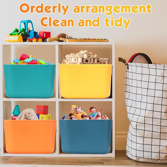 8 Pieces Colorful Storage Bins with Lid, Plastic Storage Basket Organizing Container Stackable Box with Handle for Shelves Desktop Playroom Office(10.2 x 7 x 6.3 Inch,Multi-colored) - Image 7