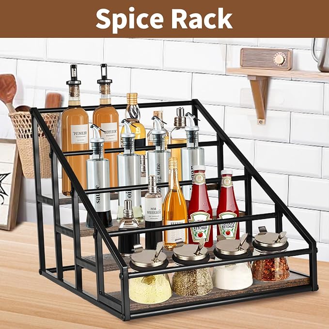 YQBRAO 4-Tier Coffee Syrup Organizer, 16-Bottle Rack, Rustic Brown | Holds up to 16 bottles with stepped visibility; rustic wood and metal design for syrups, kitchens, and home coffee bars. - Image 8