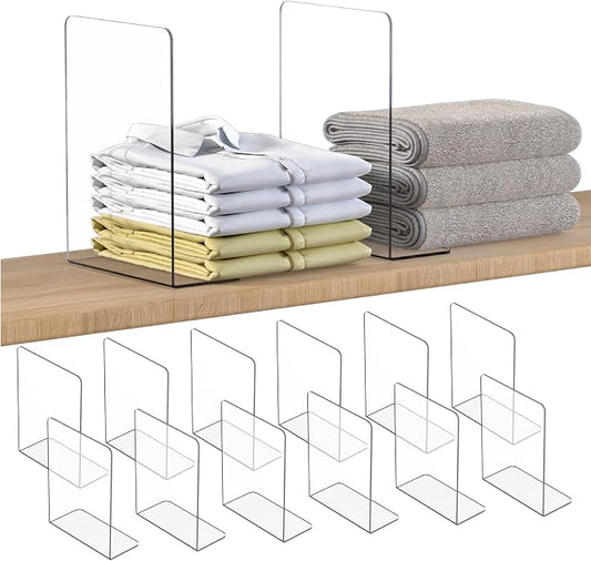 OKPOW Shelf Dividers Closet Organizer - 12" Tall X 9" Deep Acrylic Clear Sturdy Separate for Clothes Purse - Adjustable Space Saver Easy Install for Home Organization Enthusiasts 12 Pack by OKPOW