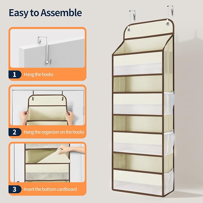 Yecaye Over The Door Organizer, Heavy Duty Hanging Organizers and Storage with 4 Large Capacity Pockets, Swing-Proof Behind The Door Storage for Bathroom Nursery Bedroom Dorm Closet, Beige,1Pc - Image 9