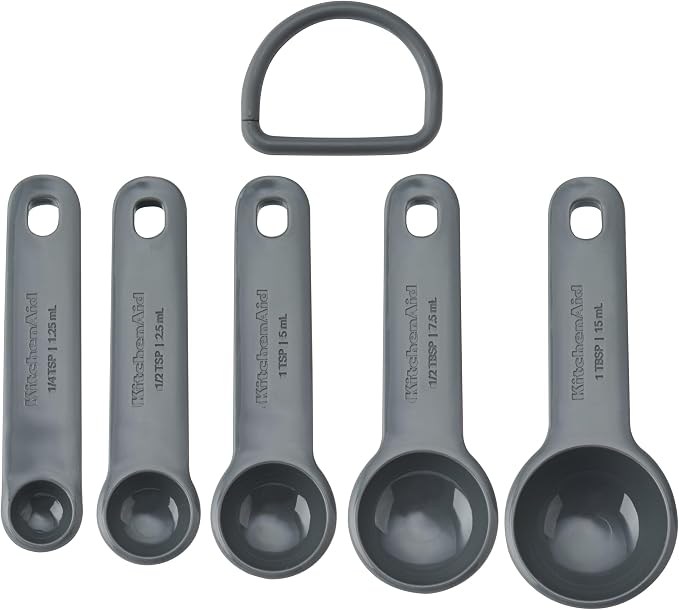 KitchenAid 5pc Measuring Spoon Set - Charcoal Grey | Compact, nestable design saves storage space; ideal for precise ingredient portioning in busy commercial kitchens. - Image 2